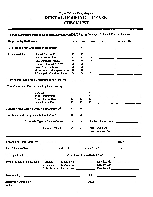 Rental Housing License Checklist Icma