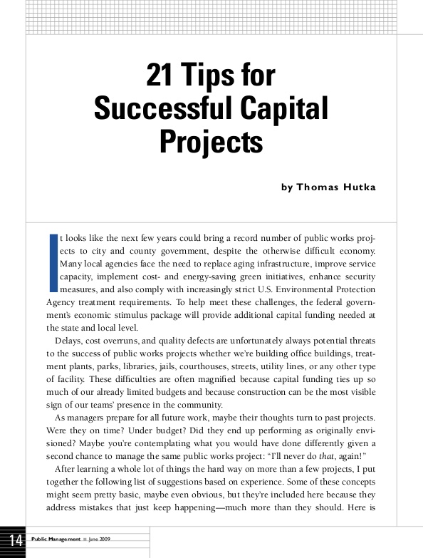 21 Tips for Successful Capital Projects | icma.org