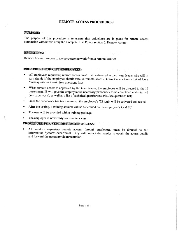 Remote Access Procedure