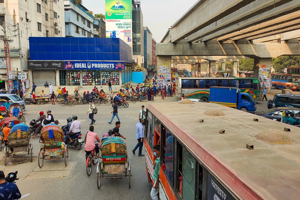 Photo of Uttara bus stop, one of the busiest in Dhaka, Bangladesh
