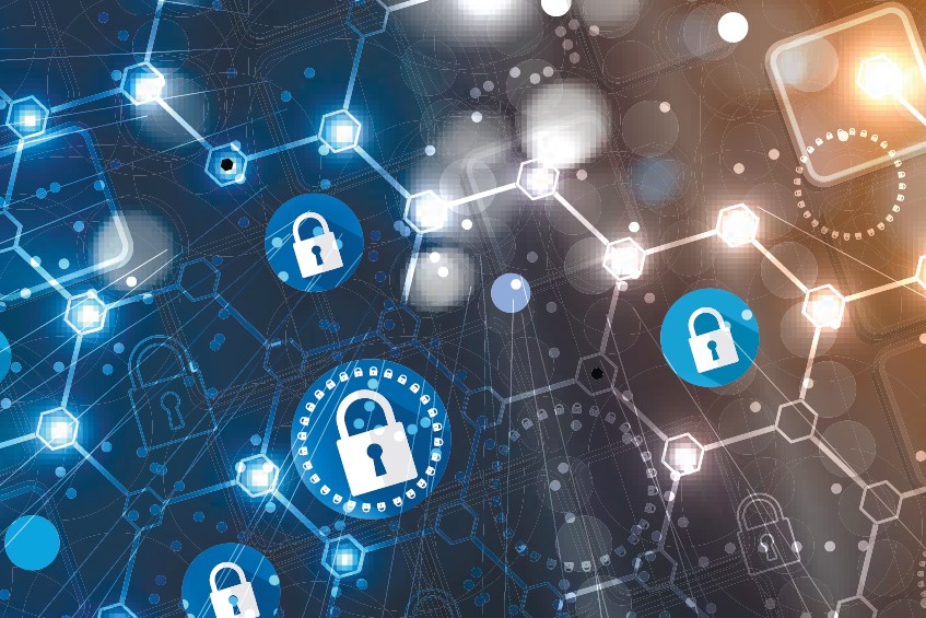 Graphic of interconnected locks symbolizing cybersecurity