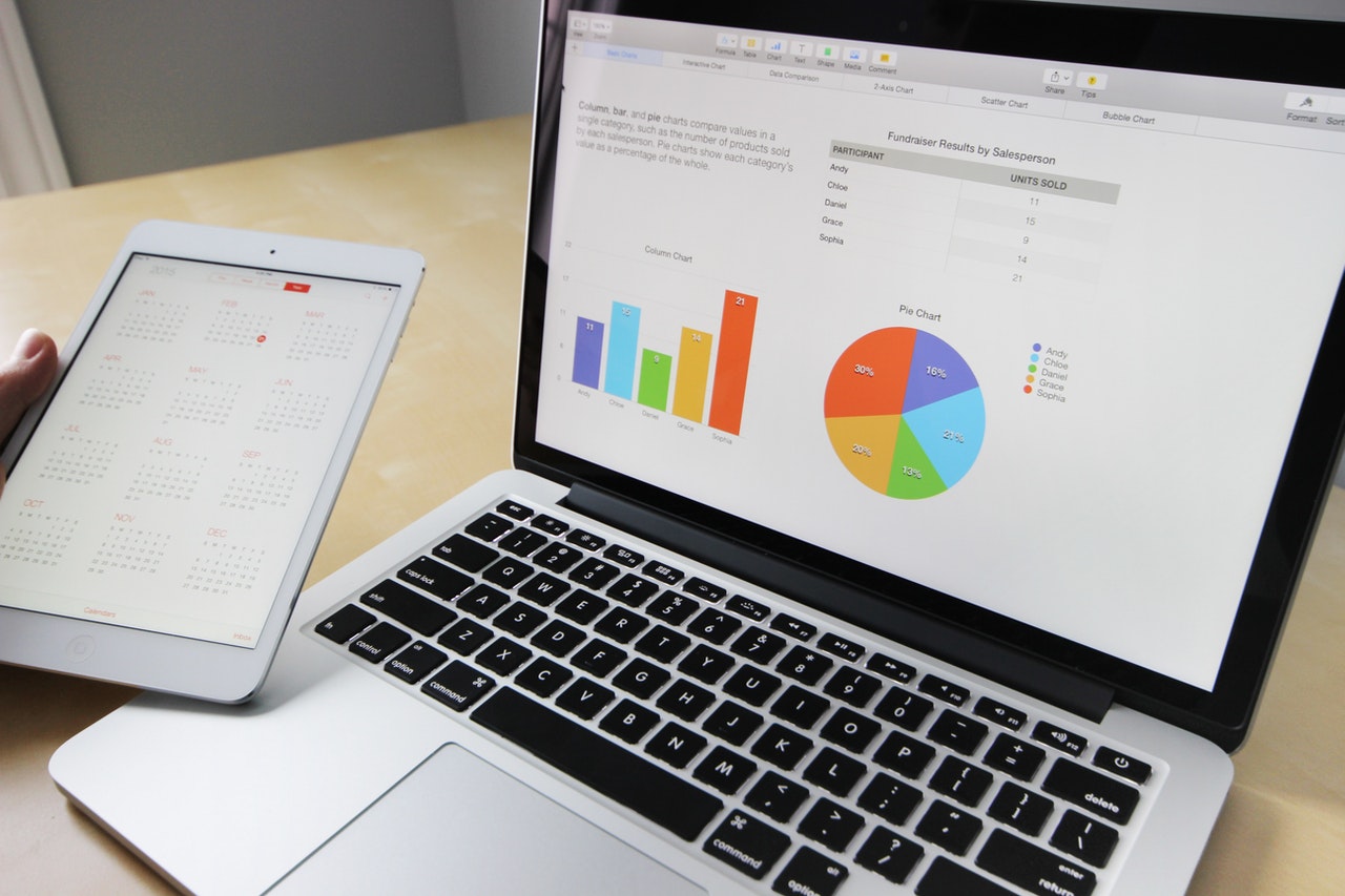 budget spreadsheet with charts on laptop screen