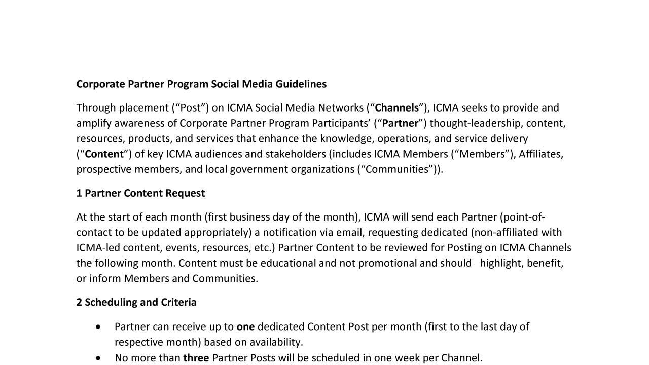 Corporate Partner Program Social Media Guidelines [Printable] | icma.org