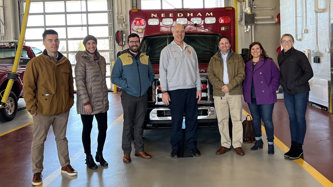 Image of Leadership ICMA project team members in front of a Needham fire truck