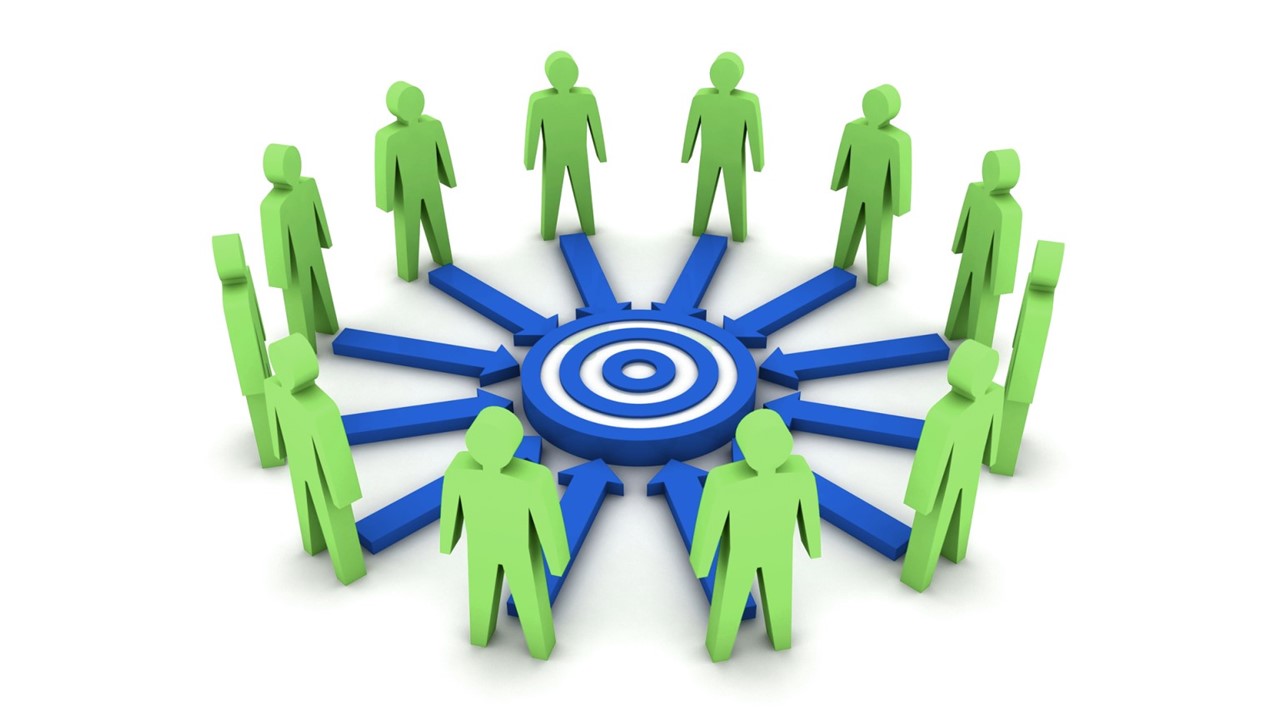 Graphic of people standing around a target