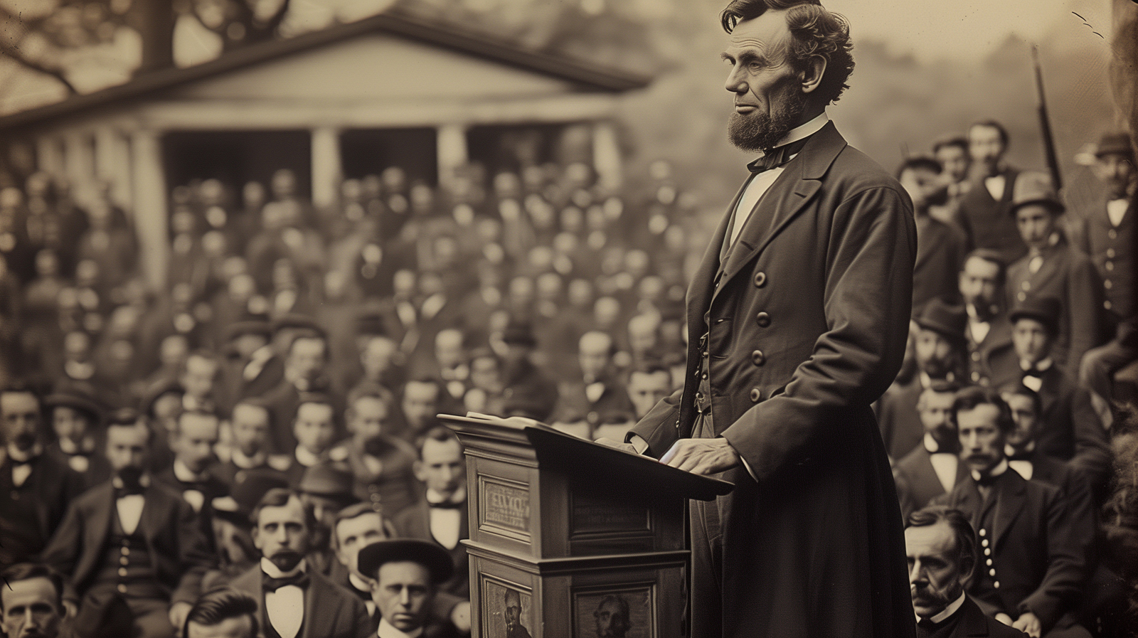 Image of President Abraham Lincoln delivering Gettysburg Address
