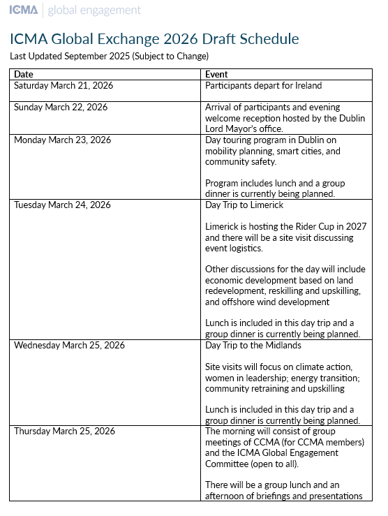 2026 Global Exchange Draft Schedule