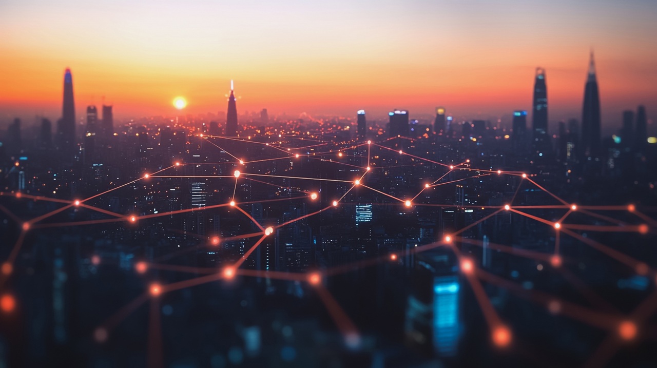 Image of sunset over city skyline