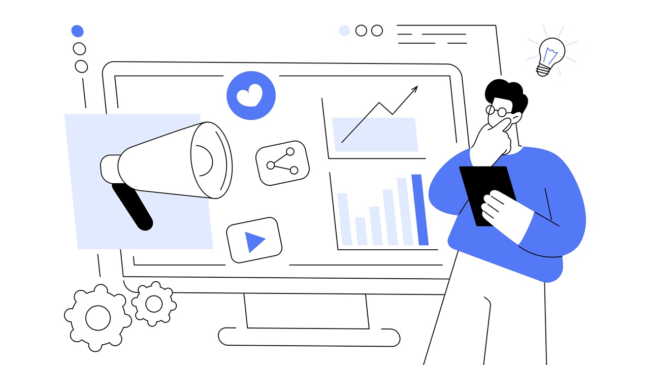 Illustration of person looking at digital tools