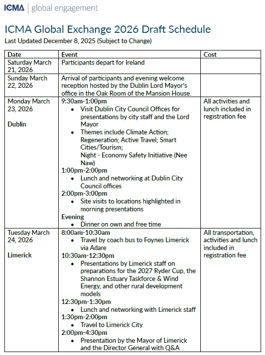2026 Global Exchange Schedule 1 December 8 2025