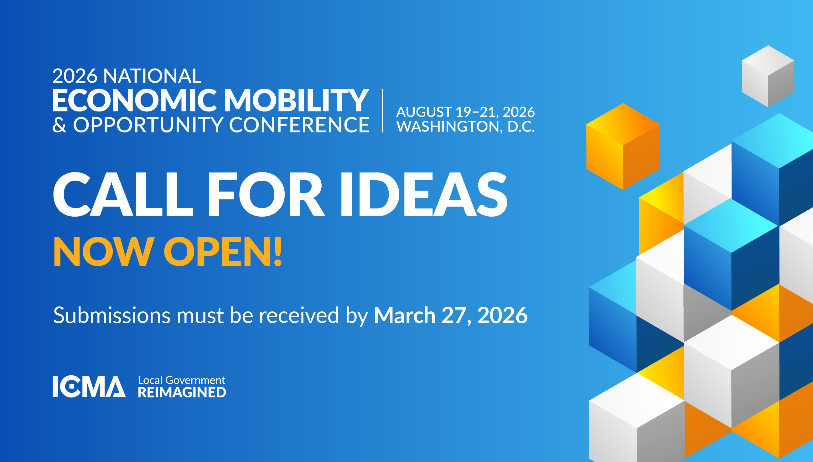 National EMO Conference Call for Ideas graphic noting that the Call for Ideas is now open and submissions must be received by March 27, 2026. 