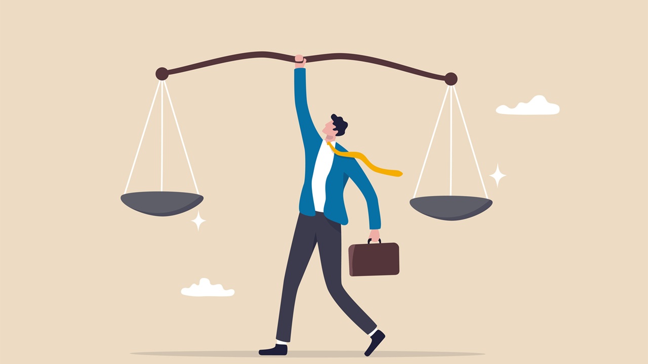 Illustration of person holding scales