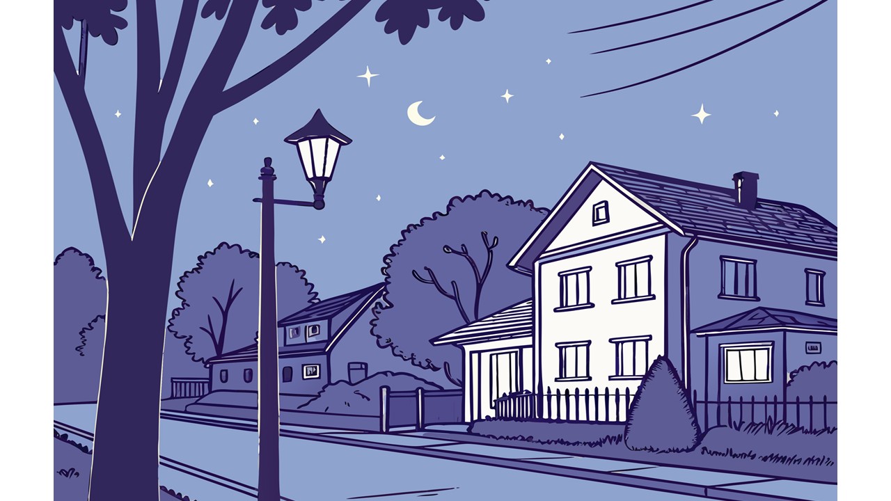 Image of streetlamp on neighborhood street