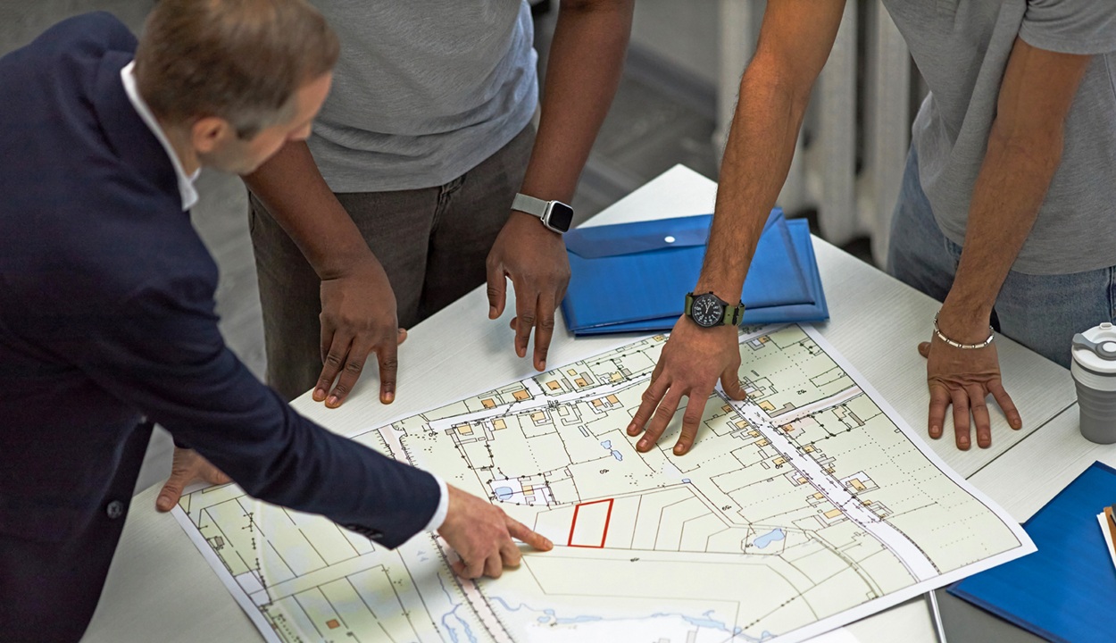 Image of men looking at neighborhood map