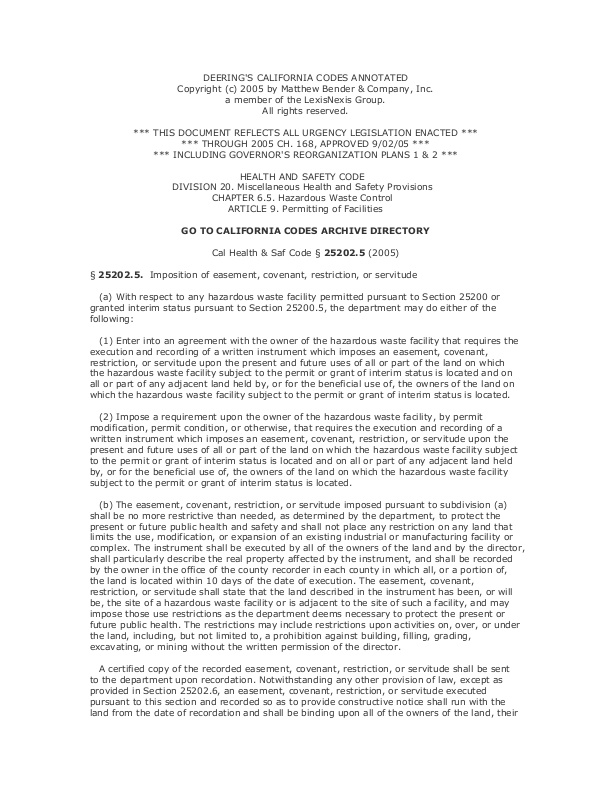 California Hazardous Waste Control Statute LUCs as a Condition of