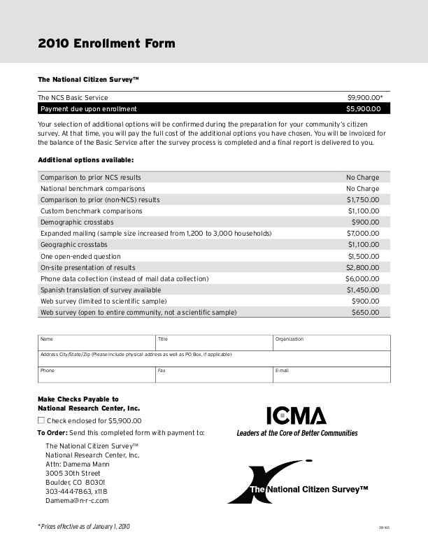 NCS 2010 Enrollment Form | icma.org