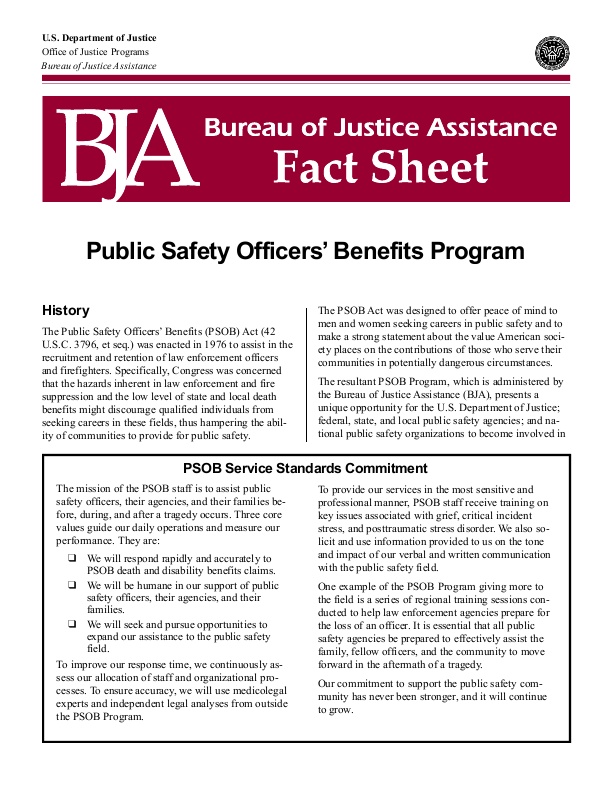 Bureau Of Justice Assistance Fact Sheet: Public Safety Officers ...