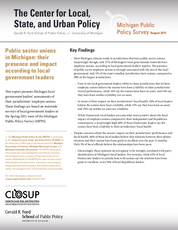 Public Sector Unions in Michigan Their Presence and Impact According