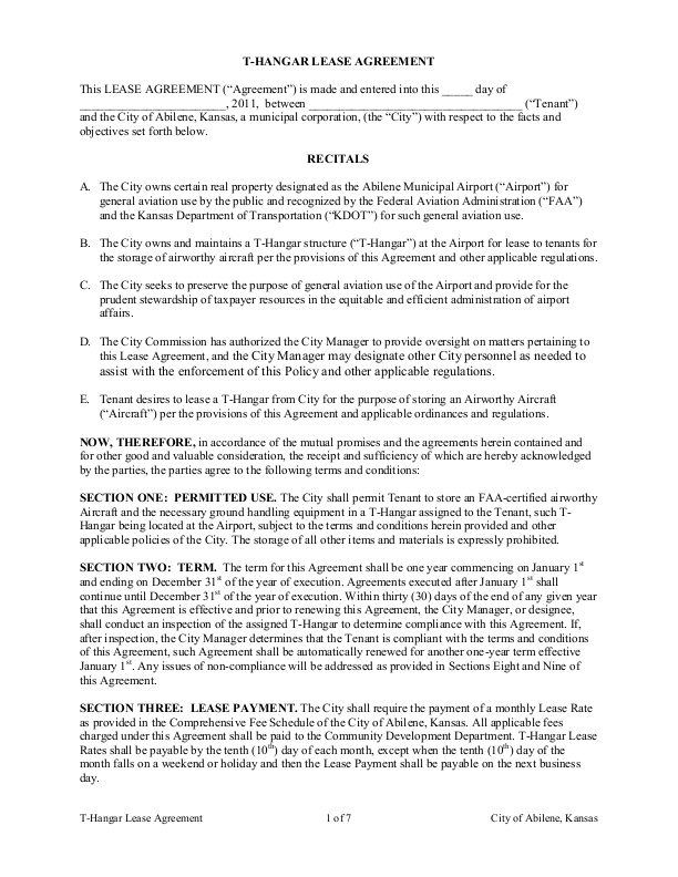 T-Hangar Lease Agreement | icma.org