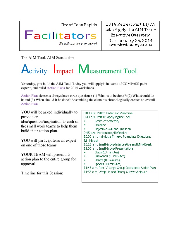 Applying the City of Coon Rapids, MN AIM Impact Tool as a Visioning