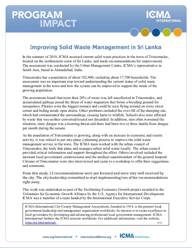 Improving Solid Waste Management in Sri Lanka | icma.org