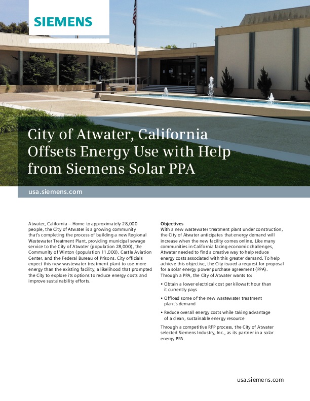City of Atwater, California Offsets Energy Use with Help from Siemens