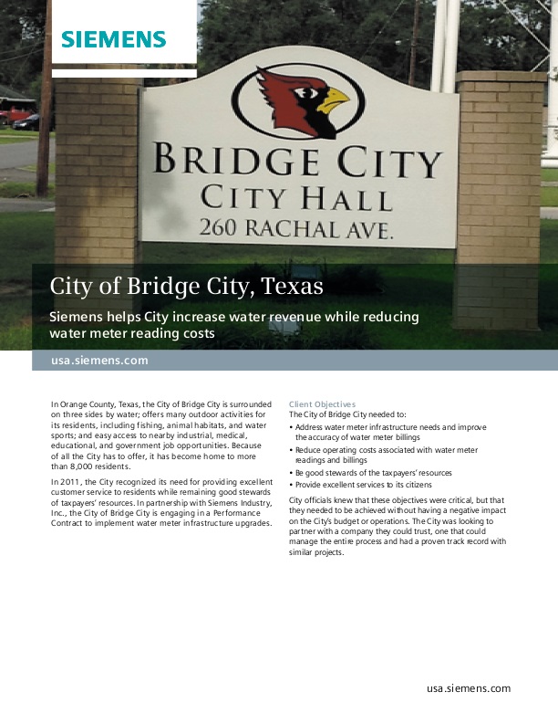 Bridge City, Texas Improved Water Efficiency