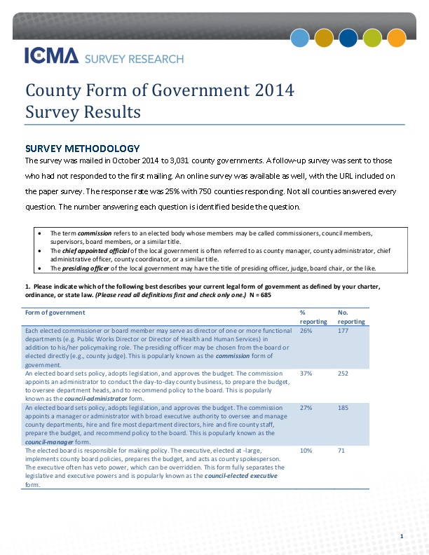 ICMA Survey Research: County Form of Government 2014 Survey Results ...