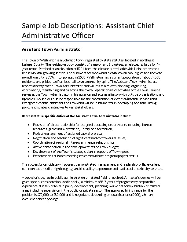 SAMPLE: Assistant Chief Administrative Officer Job Description | icma.org