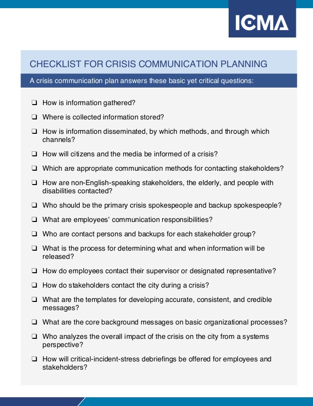 Crisis Communications Planning Checklist | icma.org