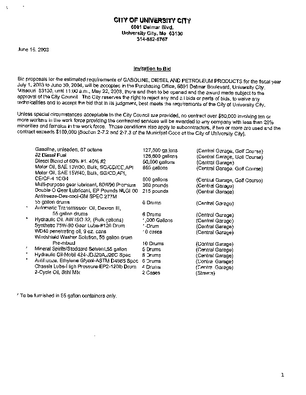 Request for Proposal Gasoline, Diesel, and Petroleum Products