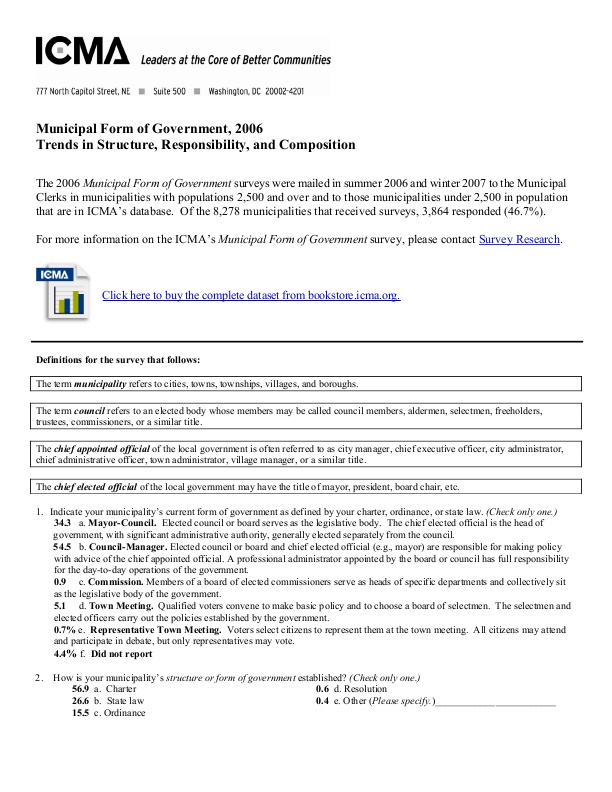 Municipal Form of Government, 2006 | icma.org