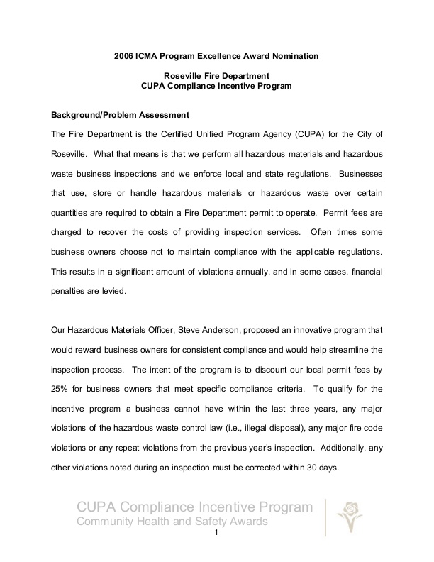 2006 Program Excellence Award Nomination in Community Health and Safety