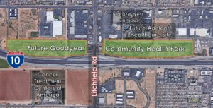 An aerial view of the planned Goodyear Community Health Park.