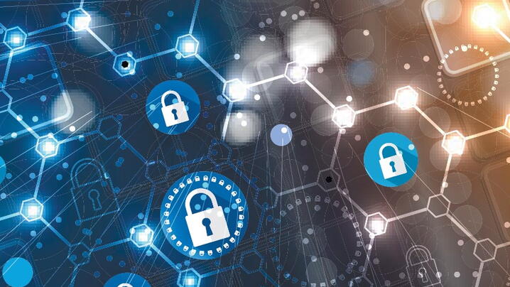 Graphic of interconnected locks symbolizing cybersecurity