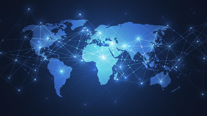 Global network connection. World map point and line composition concept of global business.
