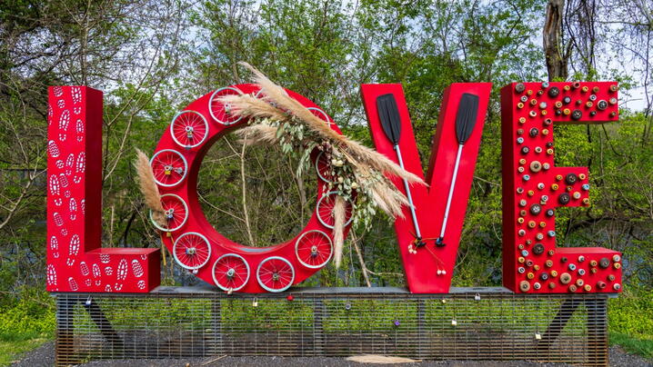 One of Virginia’s 300+ LOVEworks signs, located in Lynchburg, Virginia, USA.