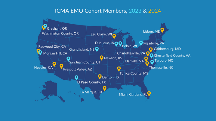 Map of 2023 and 2024 ICMA EMO Cohort Members