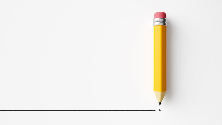 Image of pencil drawing a line with a period at the end