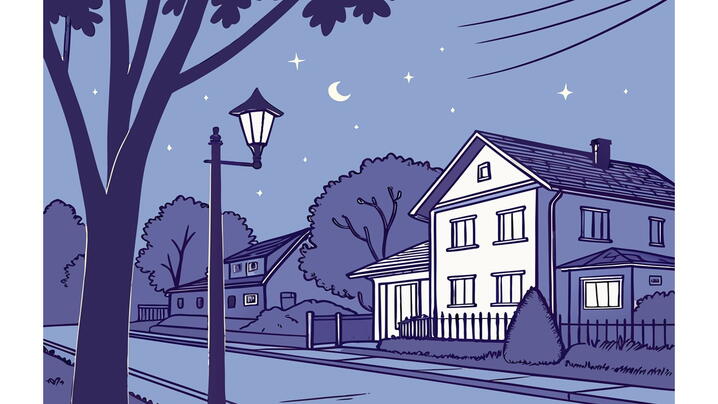 Image of streetlamp on neighborhood street
