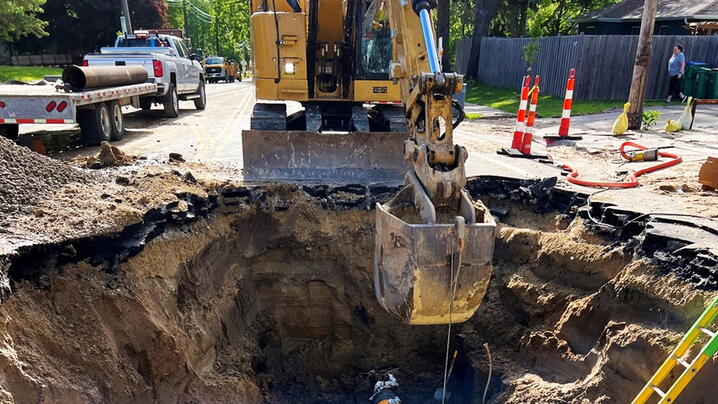 Public works crews on the scene during watermain break in St. Louis Park, Minnesota.