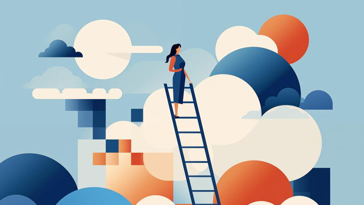 Image of woman on corporate ladder