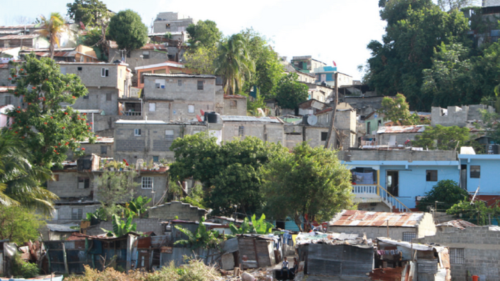 Dominican Republic city scene, buildings near river