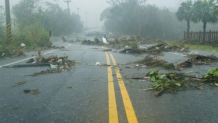 Debri in road during typhoon