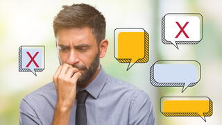Image of worried man with speech bubbles around him
