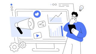 Illustration of person looking at digital tools