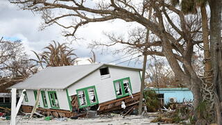 A home in Fort Myers Beach, Florida, ripped off its foundation during Hurricane Ian in September 2022.