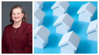 Image of Julia Novak and an illustration of houses