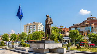 Statue of Ibrahim Rugova in Pristina, Kosovo