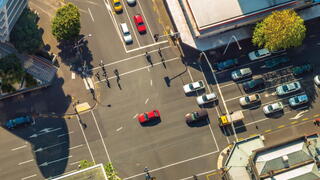 birdseye view of traffic intersection